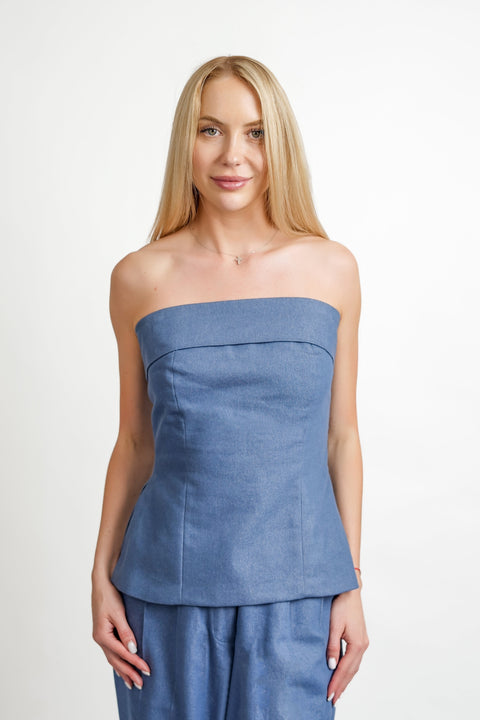 Muda Clothing | Top and Wide Leg Trousers Set Samantha blue