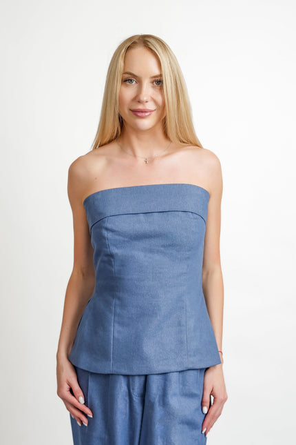 Muda Clothing | Zestaw Top i Spodnie z szerokimi nogawkami Samantha niebieski