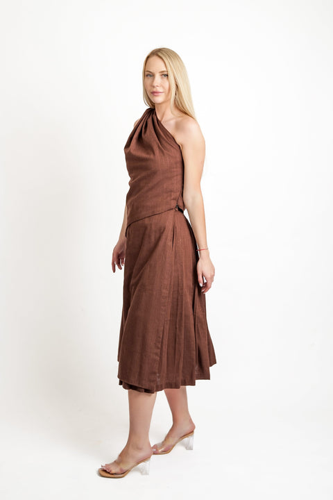 Muda Clothing | Top and Wide Leg Trousers Set Rachel brown