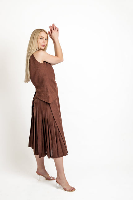 Muda Clothing | Zestaw Top i Spodnie z szerokimi nogawkami Rachel brązowy