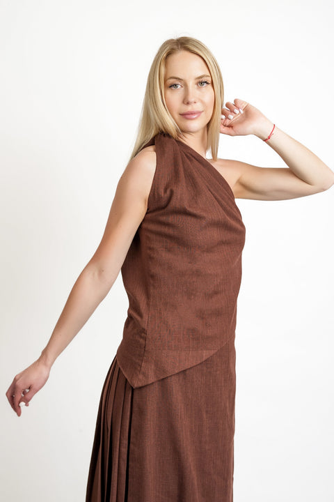 Muda Clothing | Top and Wide Leg Trousers Set Rachel brown