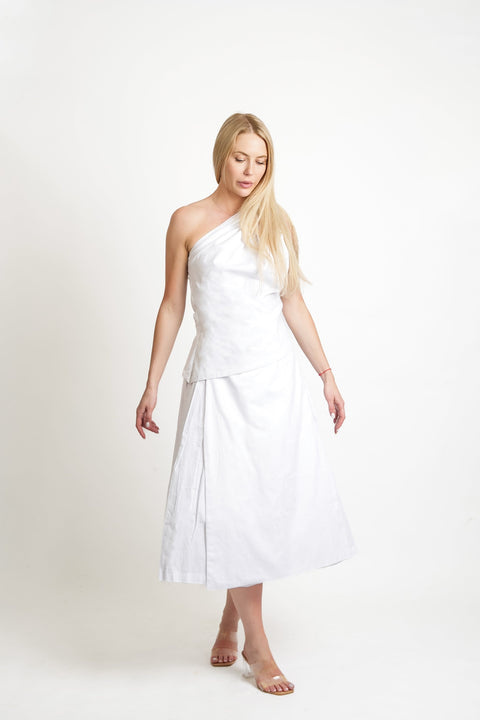 Muda Clothing | Wide Leg Trousers Rachel with detachable culotte white