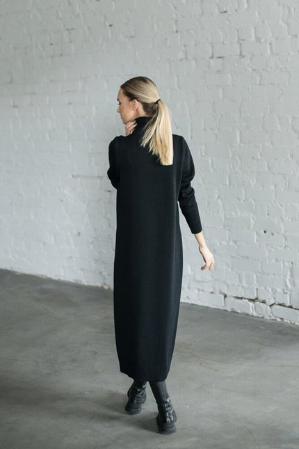 Monala | Turtleneck Knitted Merino Wool Sweater Dress in Black