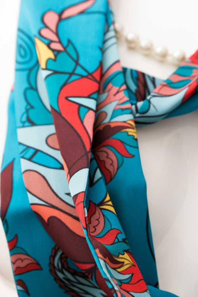 Janara Jones | Blue Floral Paisley Satin Twilly & Scrunchie Set