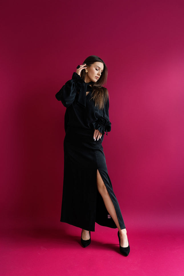Maoconcept | Black cupro shirt with a bow tie detail