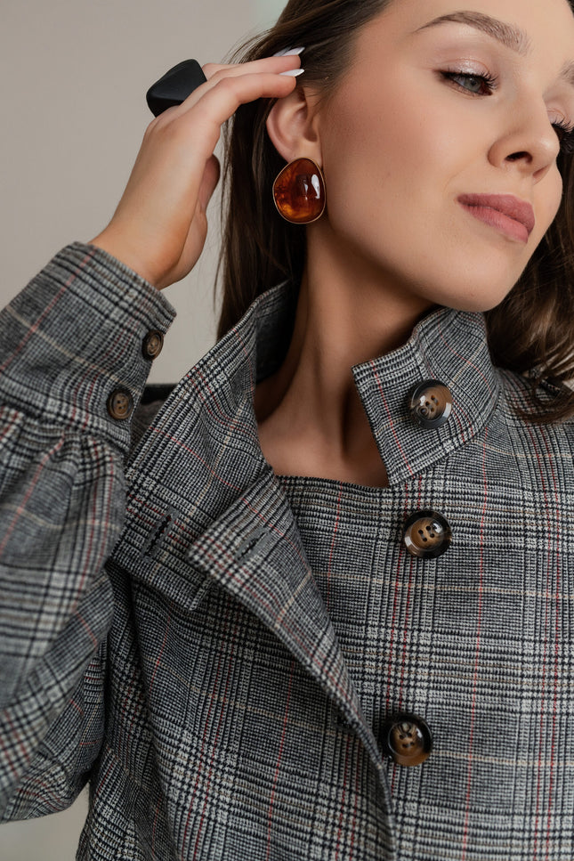 Maoconcept | Grey wool-blend checked jacket with a high collar
