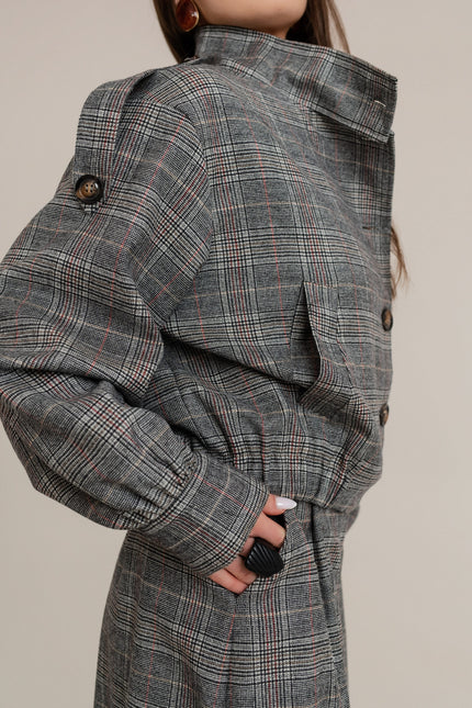 Maoconcept | Grey wool-blend checked jacket with a high collar