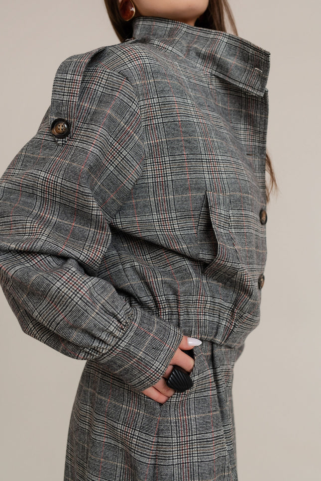 Maoconcept | Grey wool plaid Bermuda shorts with pleats