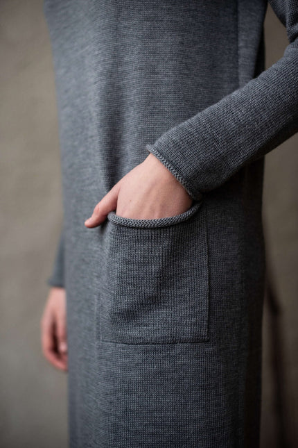 Monala | Longline merino wool dress with turn-up trims