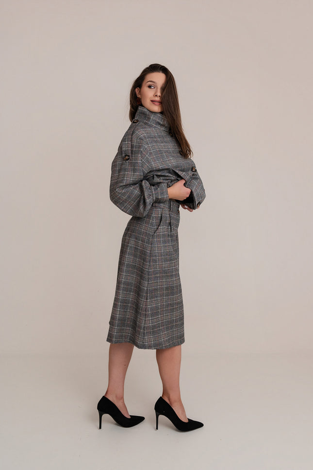 Maoconcept | Grey wool-blend checked jacket with a high collar