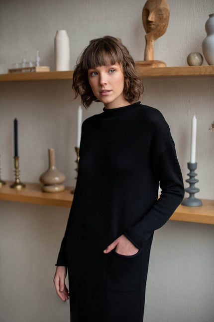 Monala | Longline merino wool dress with turn-up trims