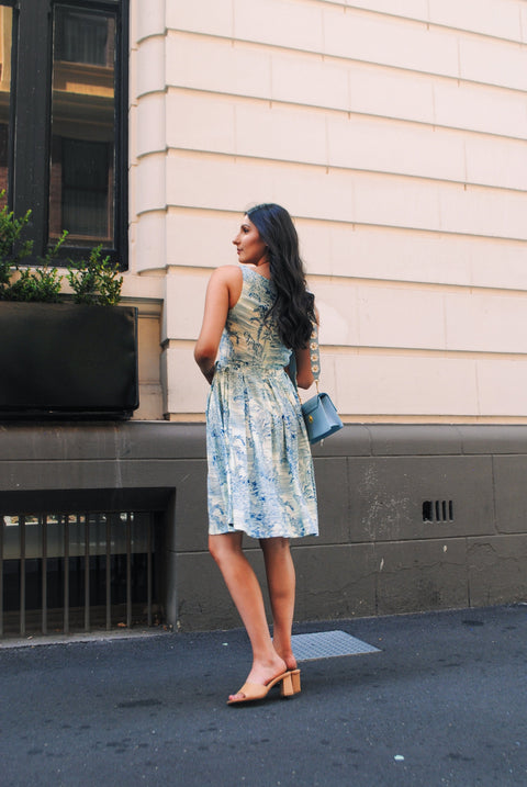 Violet Fish I Isabella  Dress - Tiger Print Blue Grass