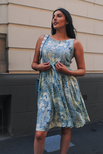 Violet Fish I Isabella  Dress - Tiger Print Blue Grass