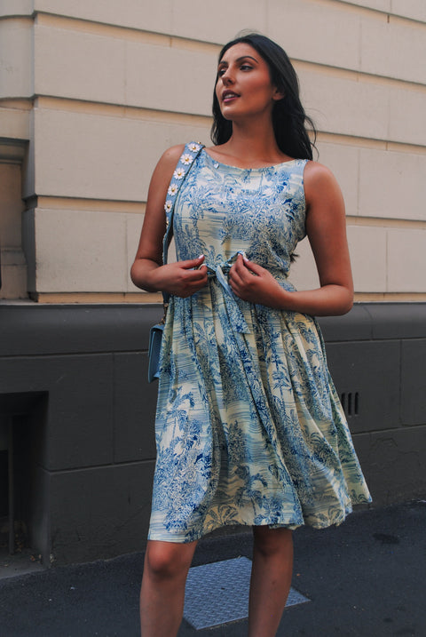 Violet Fish I Isabella  Dress - Tiger Print Blue Grass