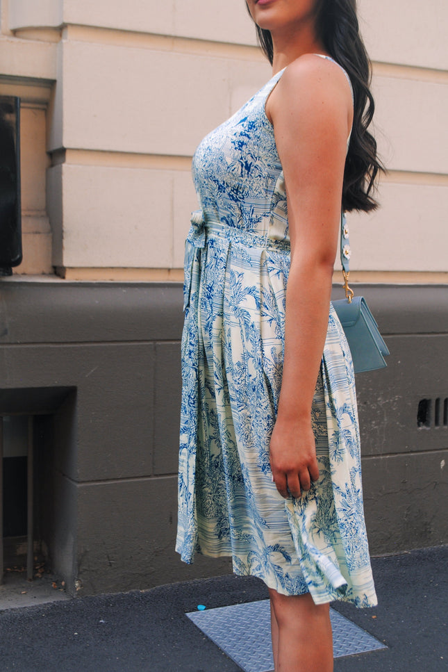 Violet Fish I Isabella  Dress - Tiger Print Blue Grass