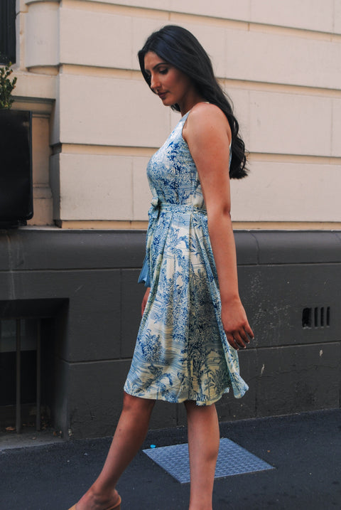 Violet Fish I Isabella  Dress - Tiger Print Blue Grass