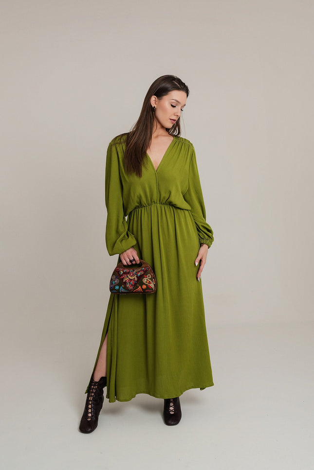 Maoconcept | Olive green open-back maxi dress