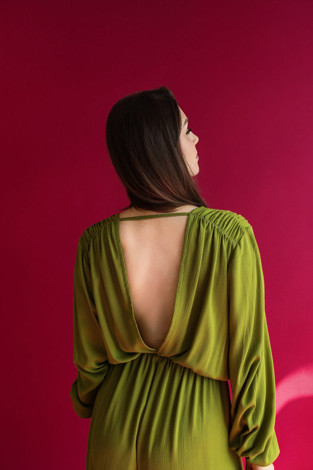 Maoconcept | Olive green open-back maxi dress