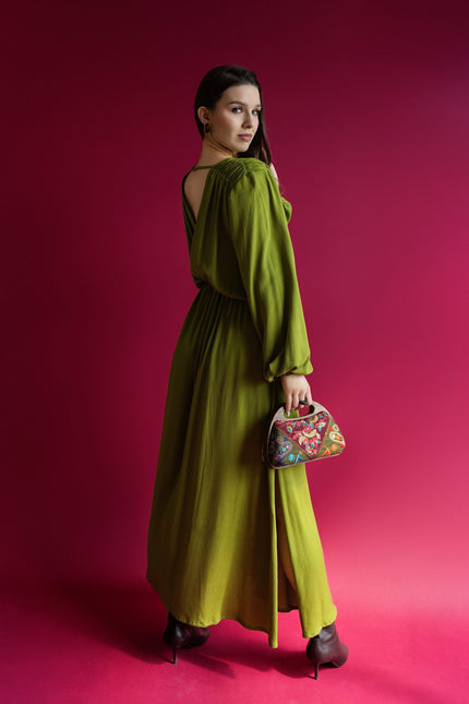Maoconcept | Olive green open-back maxi dress