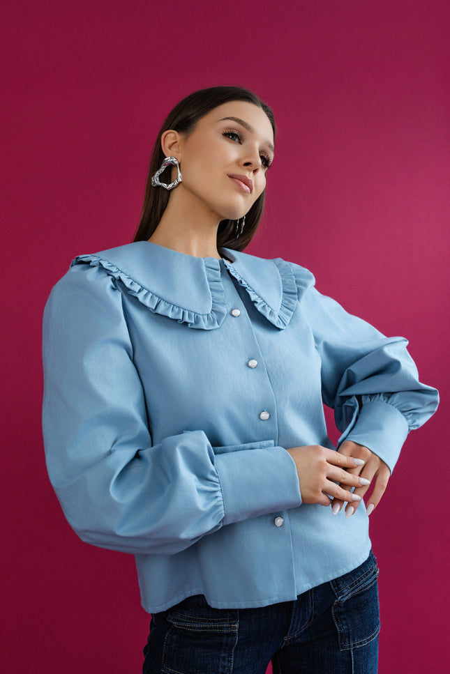 Maoconcept | Llight blue cotton shirt with a round collar