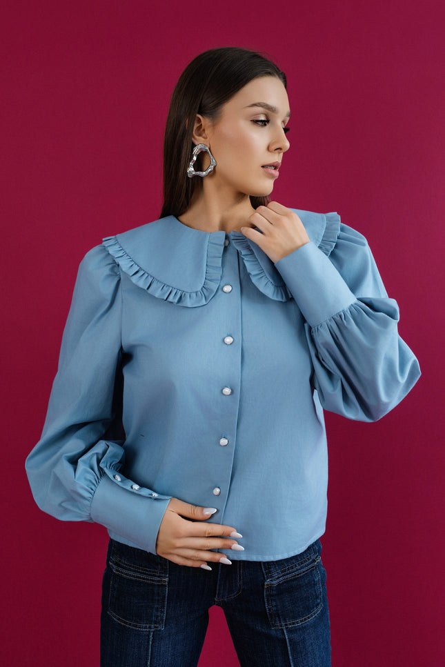 Maoconcept | Llight blue cotton shirt with a round collar