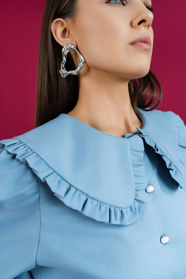 Maoconcept | Llight blue cotton shirt with a round collar