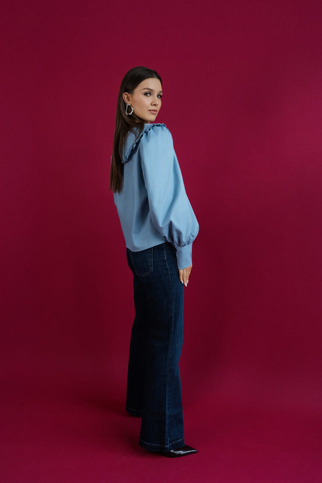 Maoconcept | Llight blue cotton shirt with a round collar