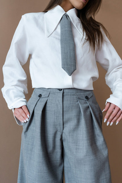 Maoconcept | Eleganckie szare wełniane spodnie z zakładkami