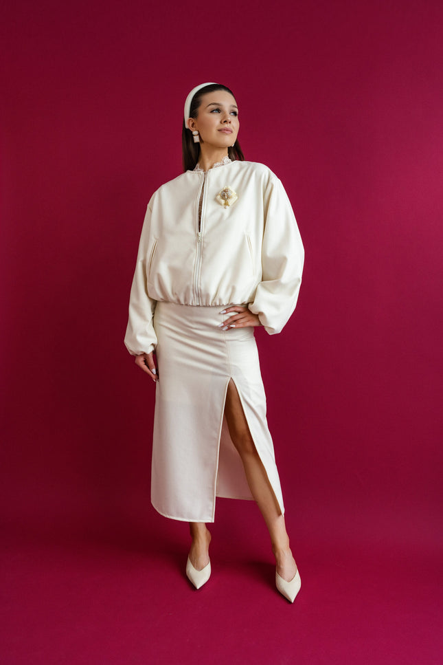 Maoconcept | Cream-colored virgin wool bomber jacket