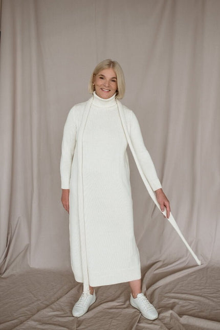 Monala | Turtleneck Knitted Merino Wool Sweater Dress in Natural White