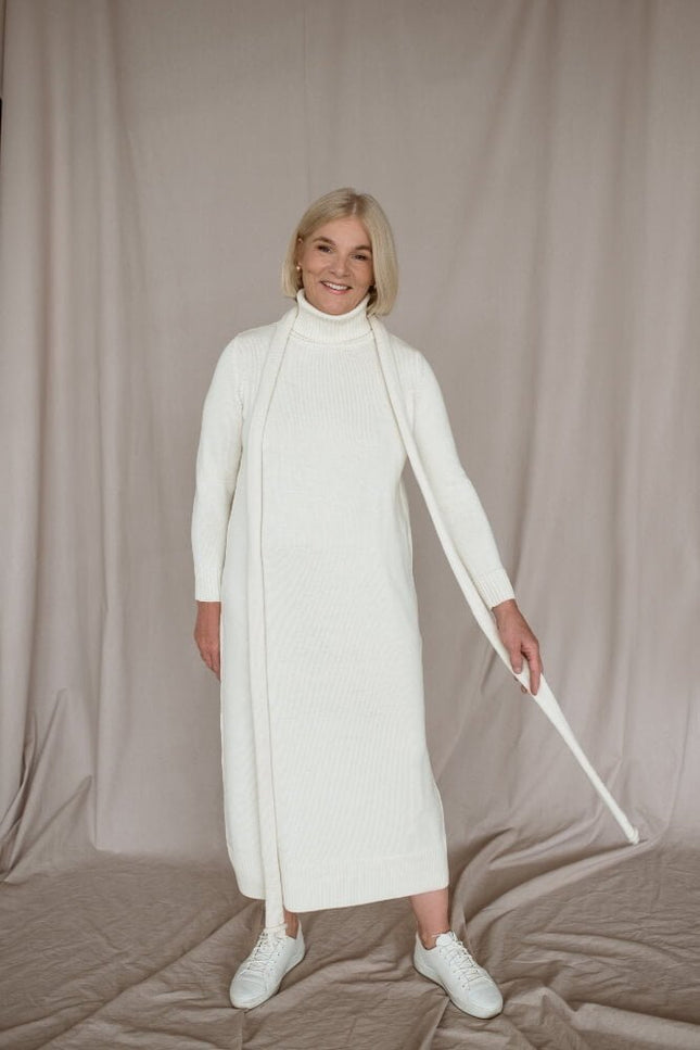 Monala | Turtleneck Knitted Merino Wool Sweater Dress in Natural White