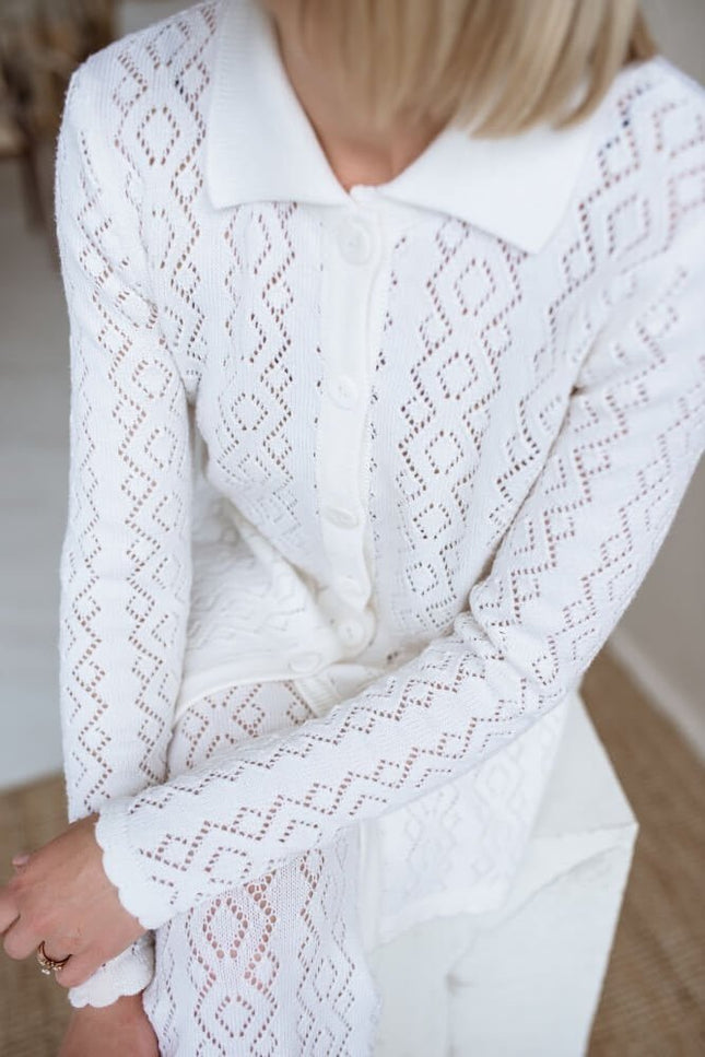Monala | Knit button up lace merino wool shirt