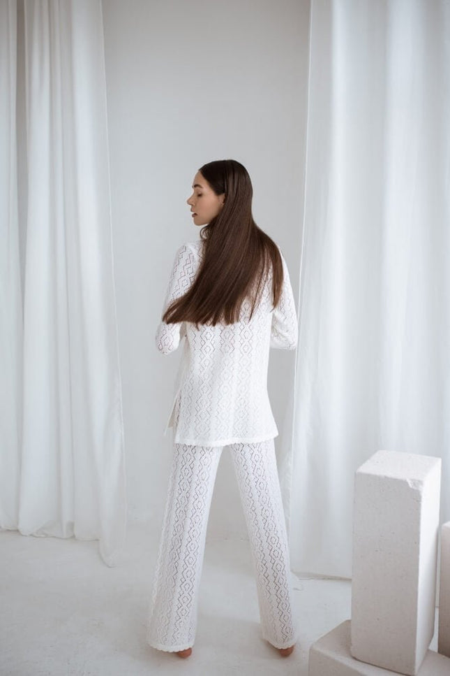 Monala | Knit button up lace merino wool shirt