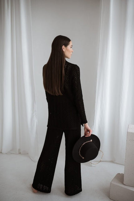 Monala | Knit button up lace merino wool shirt