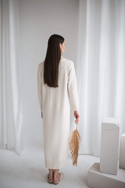 Monala | Turtleneck Knitted Merino Wool Sweater Dress in Natural White