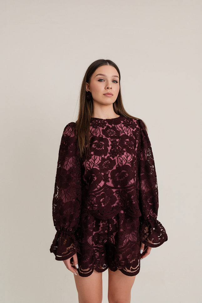 Maoconcept | Szorty koronkowe w kolorze bordowym