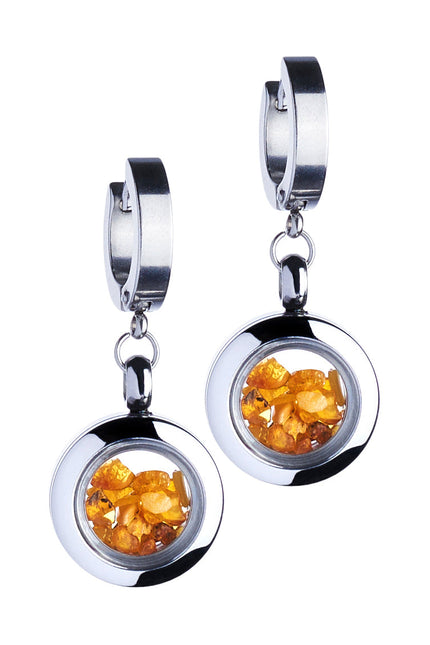 My Little Nature I Dangle Huggie Earrings With Amber Stones
