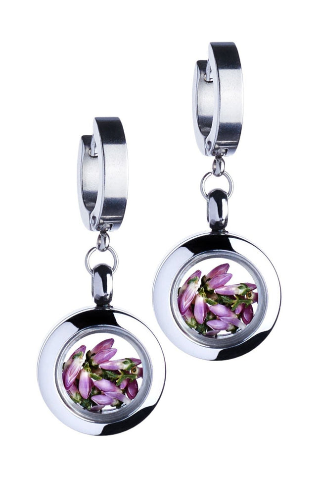 My Little Nature I Dangle Huggie Earrings With Heather Flower