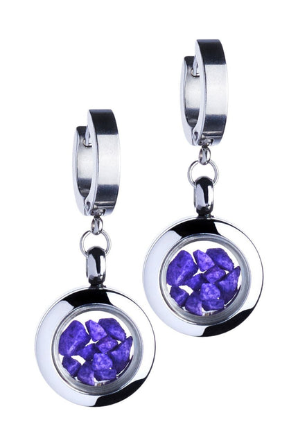 My Little Nature I Dangle Huggie Earrings With Purple Stones