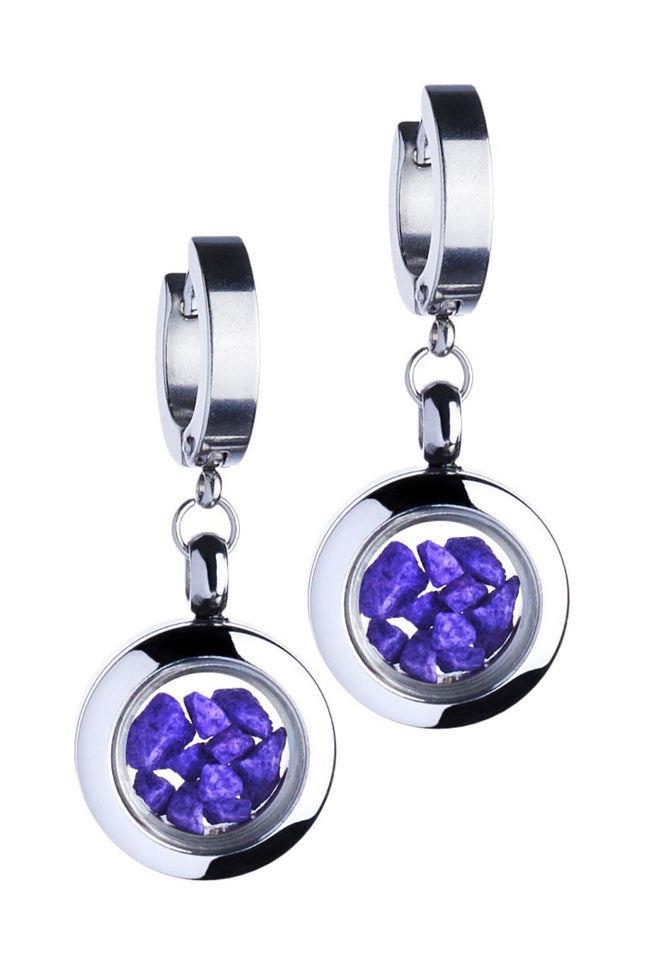 My Little Nature I Dangle Huggie Earrings With Purple Stones