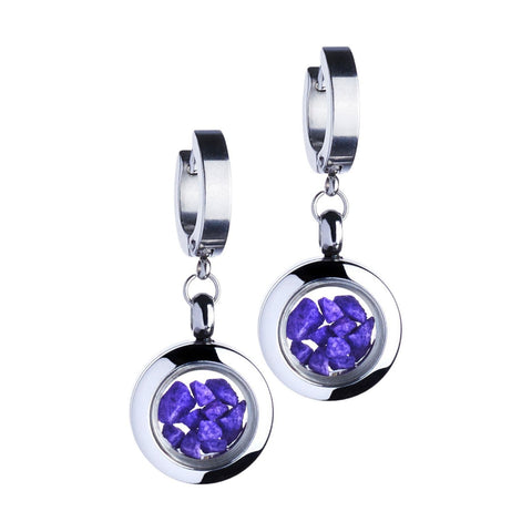 My Little Nature I Dangle Huggie Earrings With Purple Stones