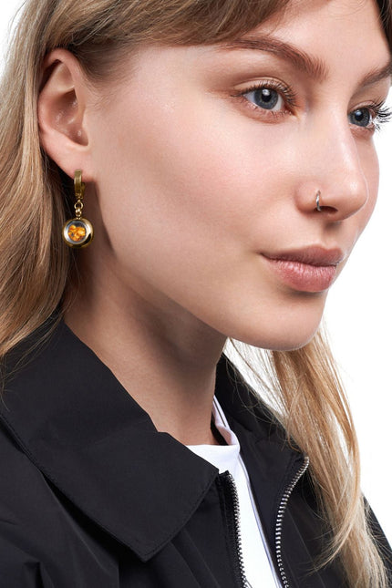 My Little Nature I Gold Plated Dangle Earrings With Amber Stones