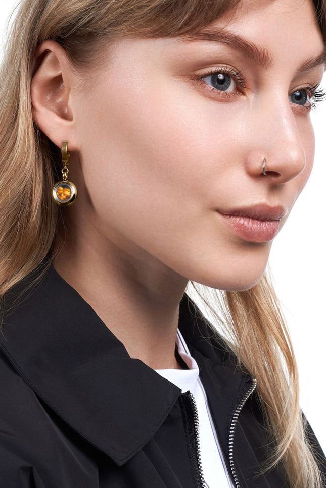 My Little Nature I Gold Plated Dangle Earrings With Amber Stones