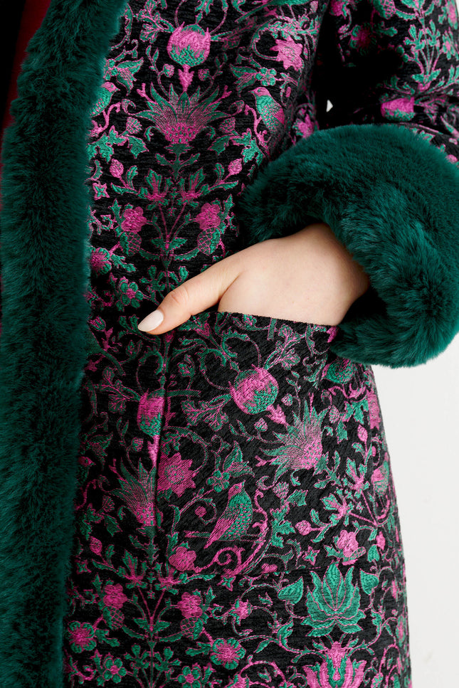 Delphia Belle Plume Fur Trim Coat