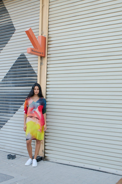 Dhara Sheth Dubai | Enigma Abstract Printed Short Kaftan Dress - Multicolour