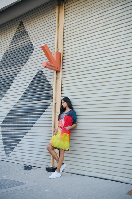Dhara Sheth Dubai | Enigma Abstract Printed Short Kaftan Dress - Multicolour
