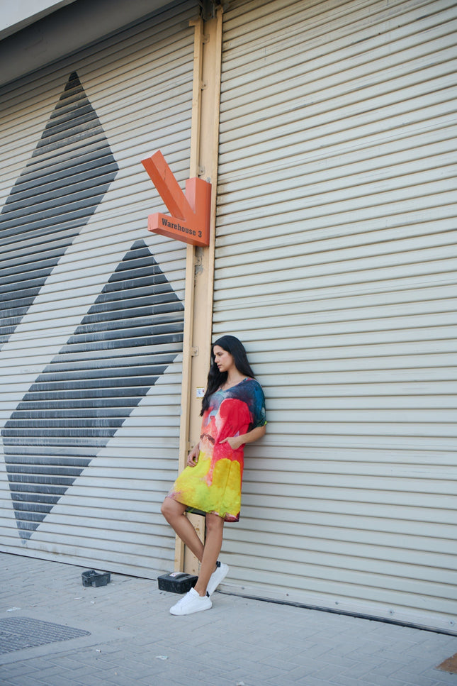 Dhara Sheth Dubai | Enigma Abstract Printed Short Kaftan Dress - Multicolour