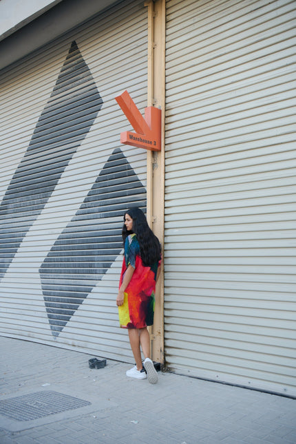 Dhara Sheth Dubai | Enigma Abstract Printed Short Kaftan Dress - Multicolour