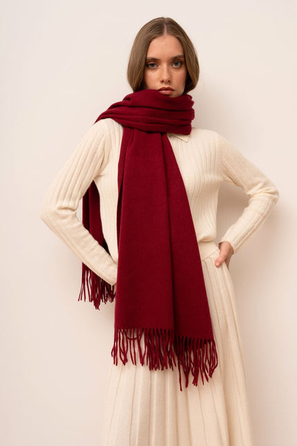 Bel Cashmere | Estola/ Bufanda grande con flecos burdeos