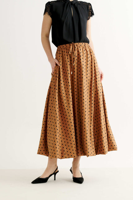 Dixie Spot Print Balloon Midi Skirt - Toffee